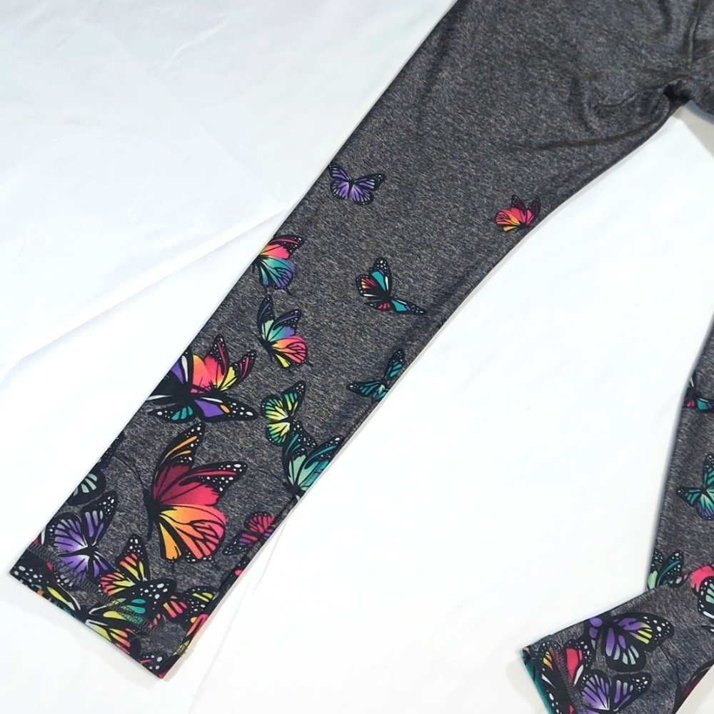 Girl's Justice Silky Gray Colorful Butterfly Leggings - Picture 3 of 7
